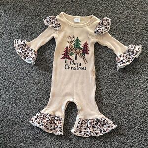 Leopard Ruffle Christmas Baby Romper